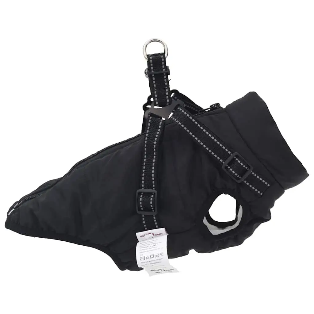 Dog Coat with Built-in Harness Waterproof Reflective Winter Jacket Black S