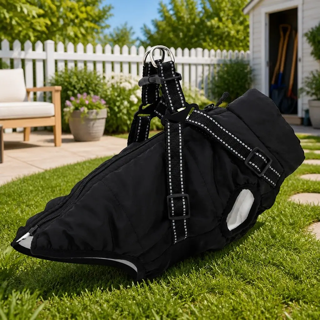 Dog Coat with Built-in Harness Waterproof Reflective Winter Jacket Warm Pet