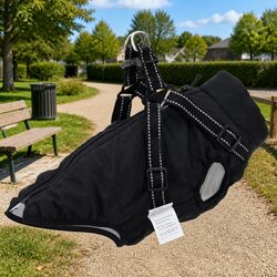 Compact Waterproof Dog Coat with Harness XL - Black