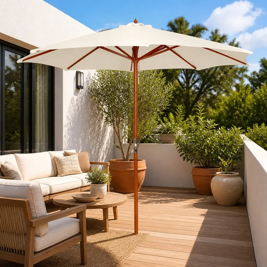 Garden Parasol White 300x258cm Outdoor Sunshade Patio Umbrella Shade Canopy