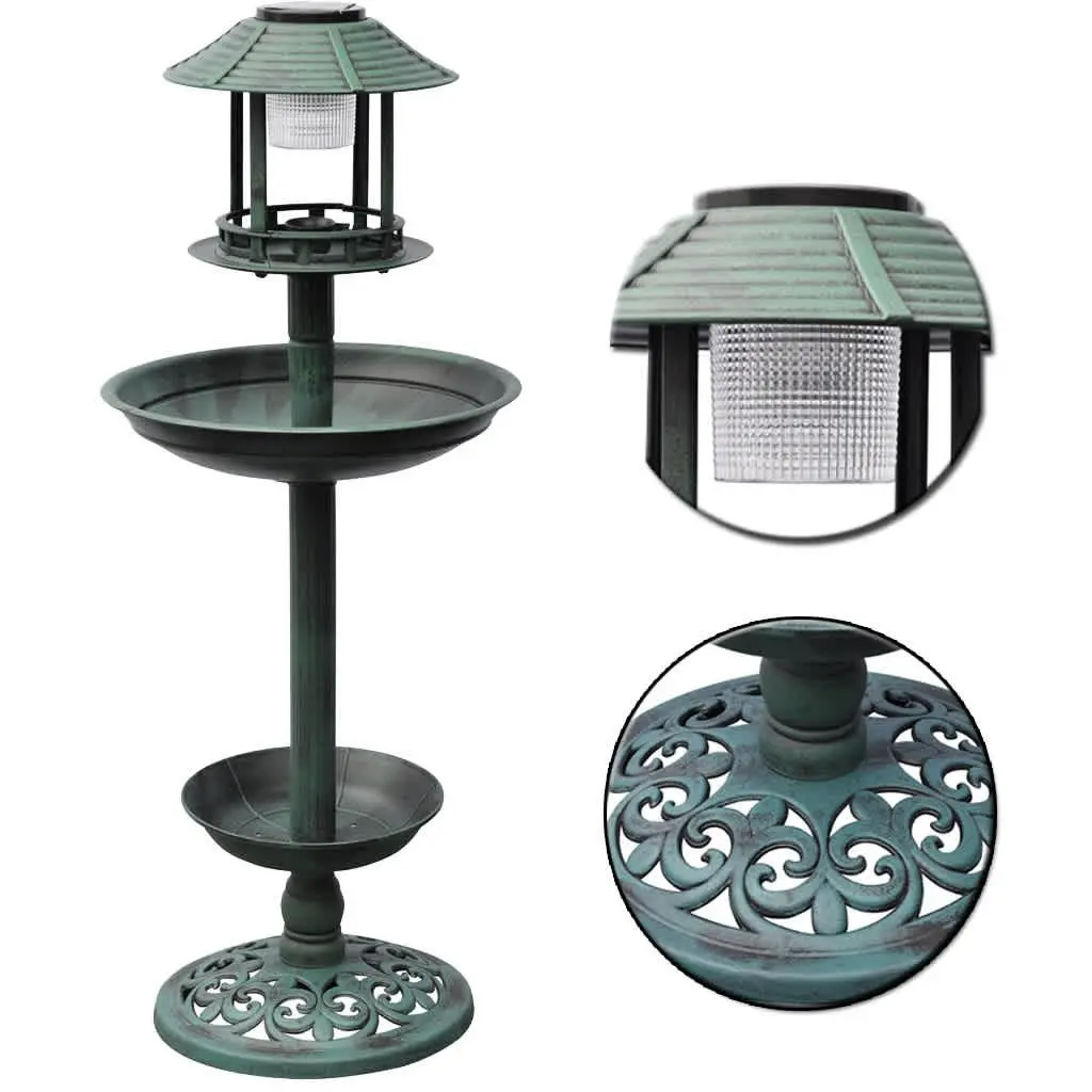 Bird Bath Green Outdoor Garden Decor with Solar Light