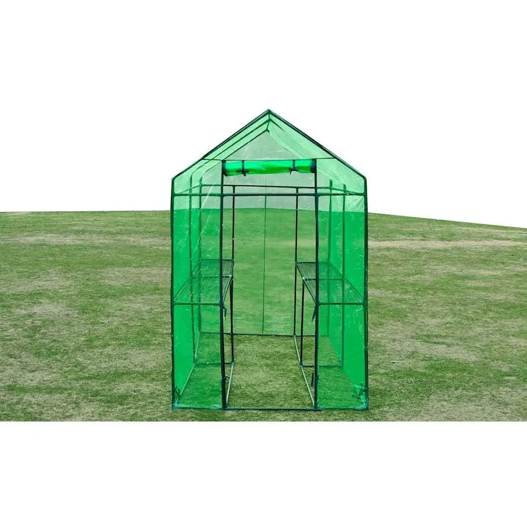 Greenhouse Steel Frame Green Transparent Cover Walk-in Door Plants Flowers