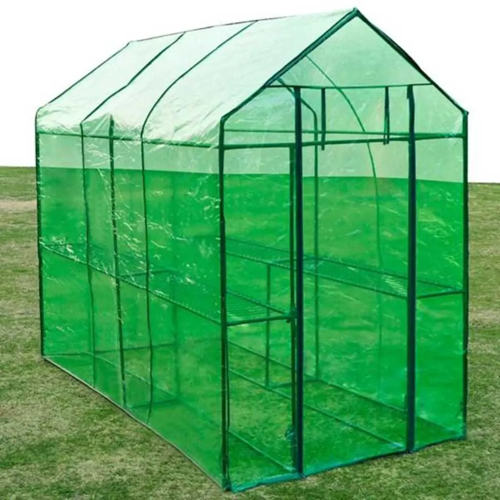 Greenhouse Steel Frame Green Transparent Cover Walk-in Door Plants Flowers