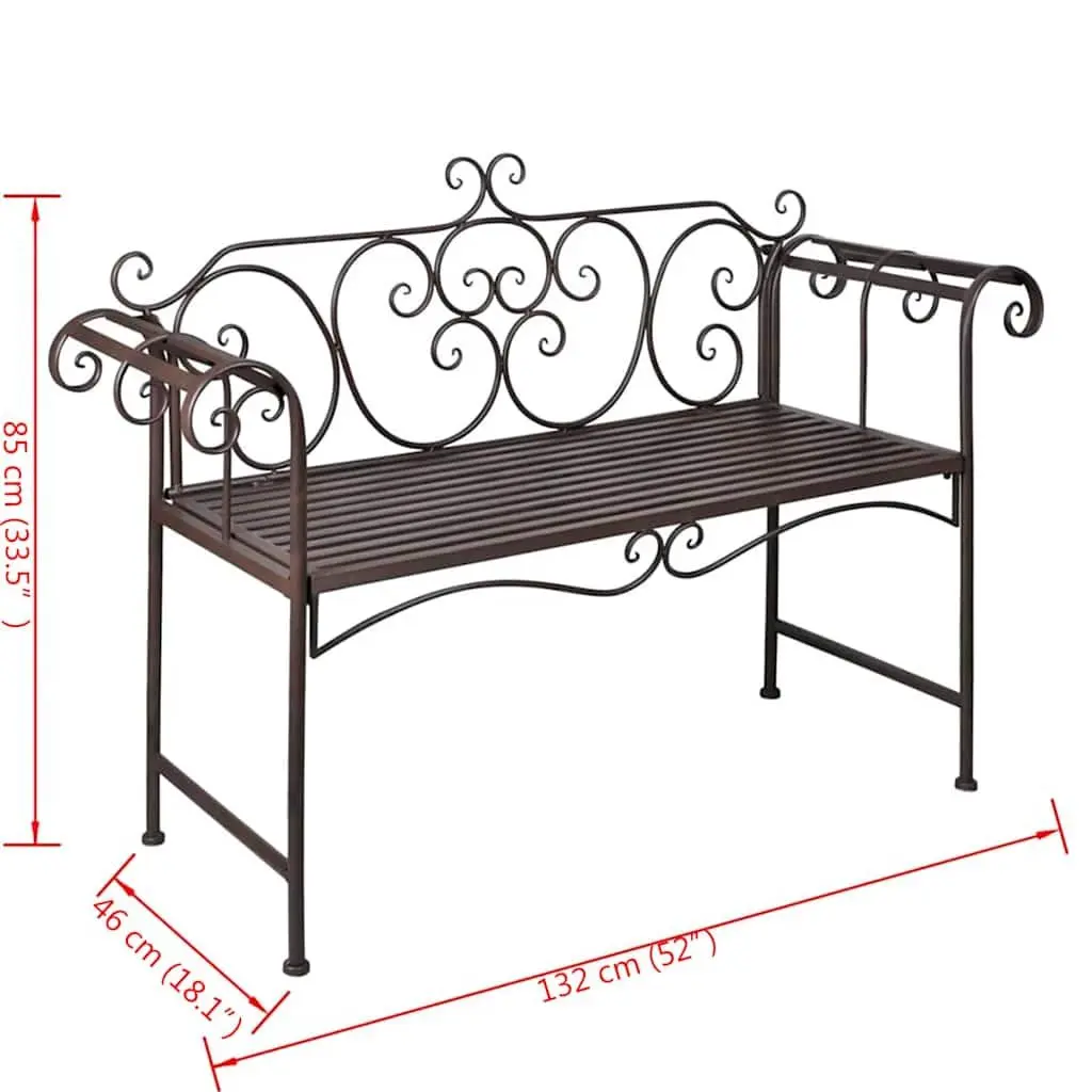 Garden Bench Brown 132cm Metal Frame Weatherproof Outdoor Seating