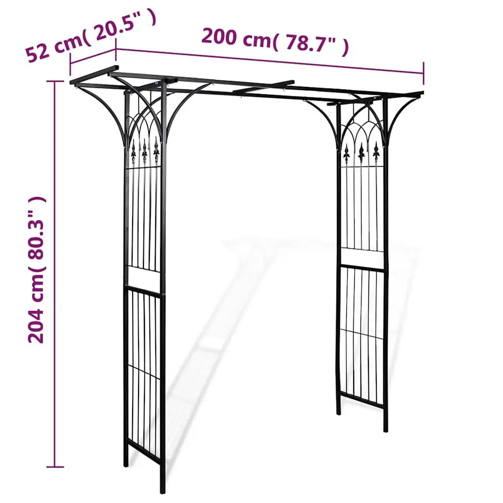 Garden Arch Black 200cm Wide Outdoor Climbing Plant Support Structure Frame