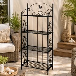 4-Tier Plant Rack Square Black Garden Patio Flower Display Stand Shelf