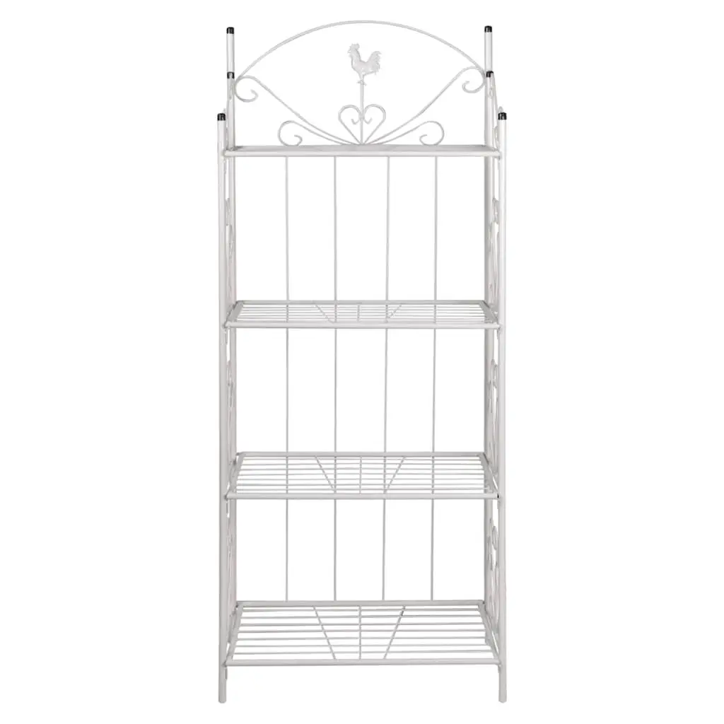 4-Tier Plant Rack White Steel Flower Pattern Garden Patio Display Stand