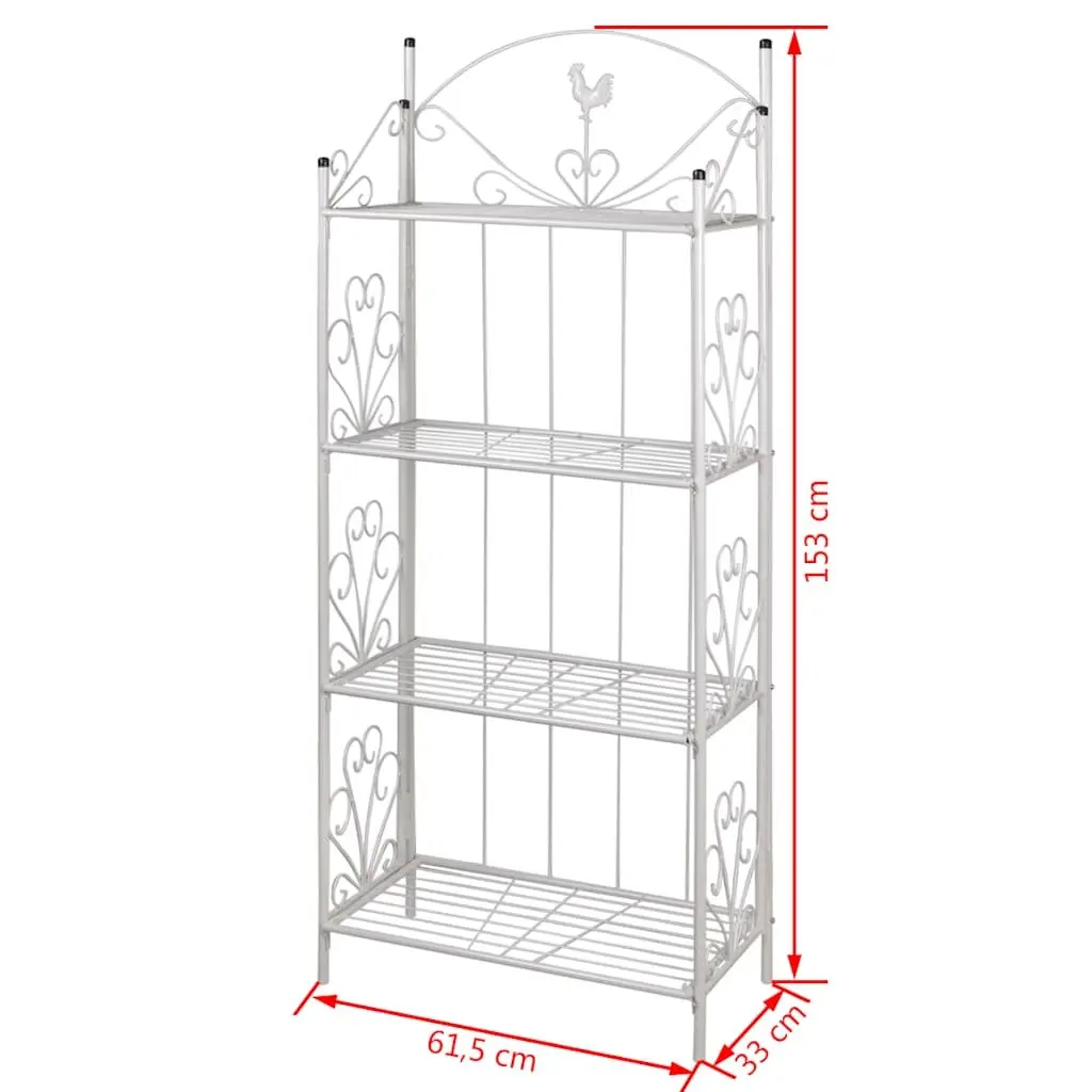 4-Tier Plant Rack White Steel Flower Pattern Garden Patio Display Stand