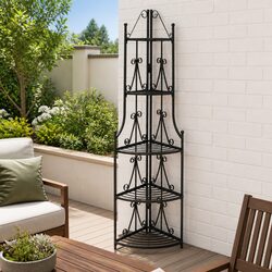 5-Tier Corner Plant Rack Black Garden Patio Stand Display Flower Shelf Unit