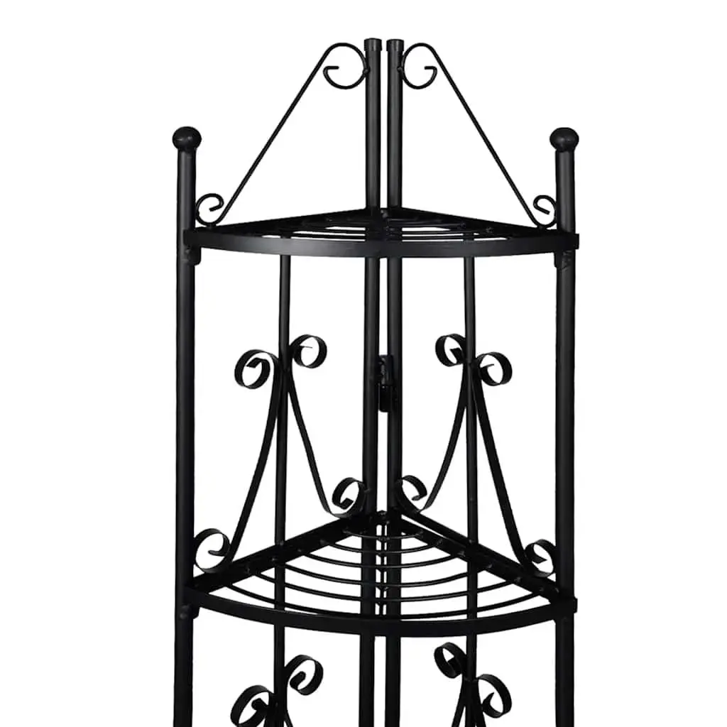 5-Tier Plant Rack Black Corner Display Stand for Garden Patio with Rose Pattern