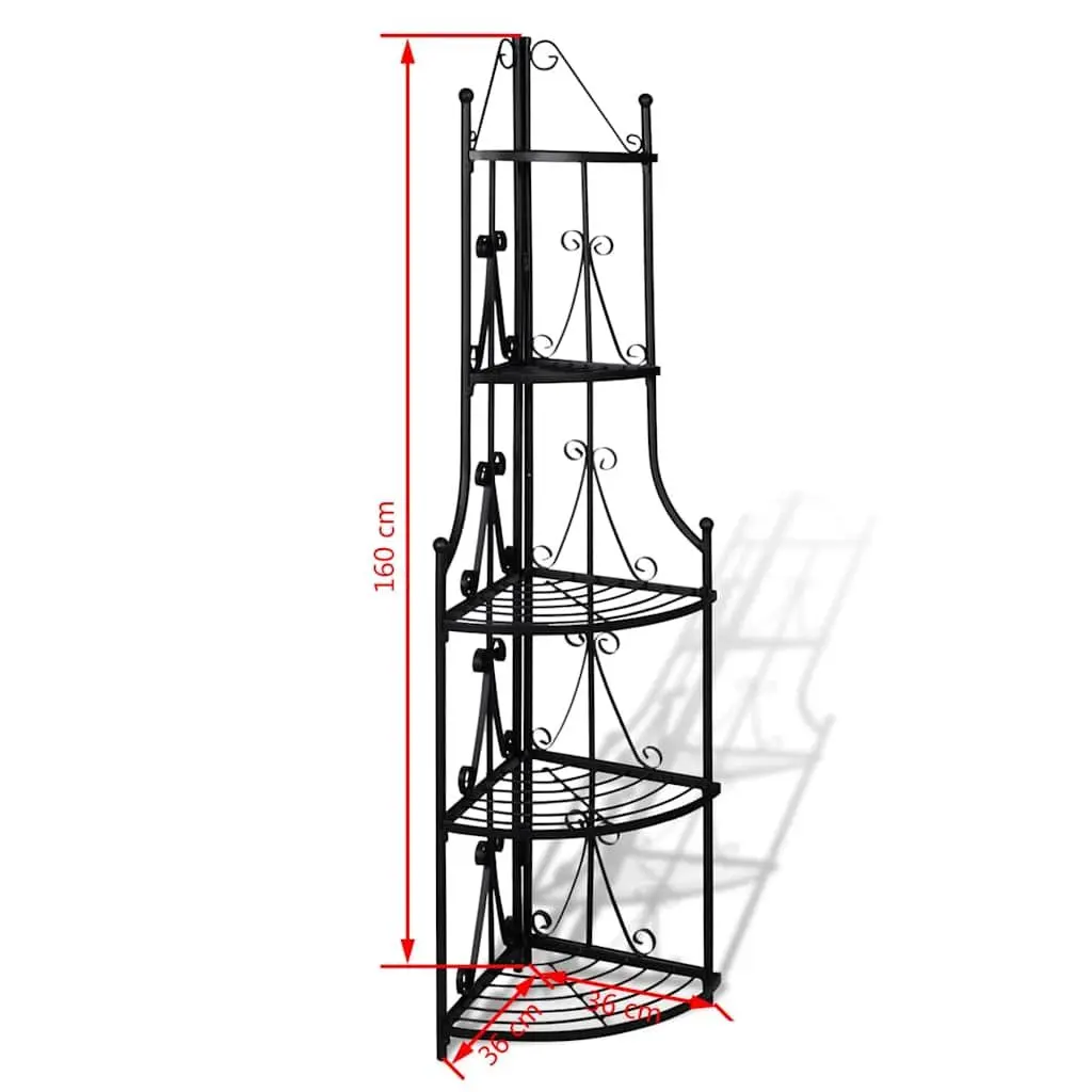 5-Tier Plant Rack Black Corner Display Stand for Garden Patio with Rose Pattern