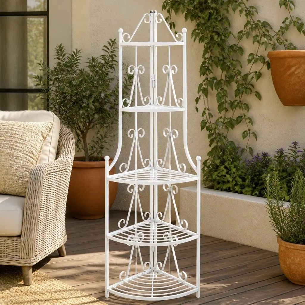 White Corner Plant Rack 5-Tier Garden Stand Flower Display Shelf 160cm Height