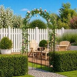 Black Garden Arch with Door – Perfect for Climbing Plants