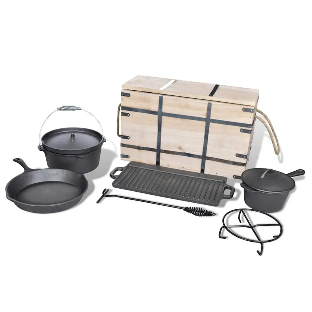 Dutch Oven Set Black 9 Piece Cookware Grill Pan Picnic Outdoor BBQ Camping Tools