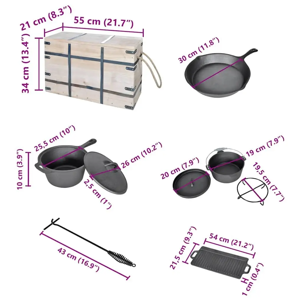 Dutch Oven Set Black 9 Piece Cookware Grill Pan Picnic Outdoor BBQ Camping Tools