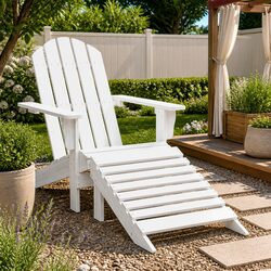 White Wooden Outdoor Armchair and Ottoman Set