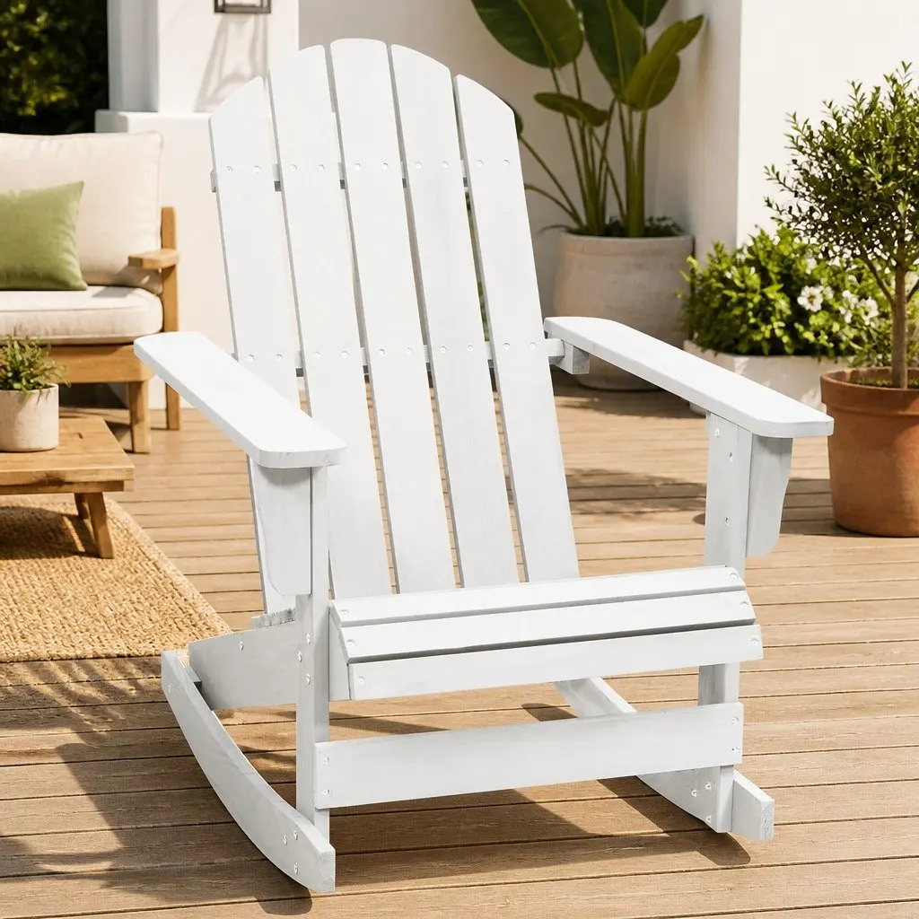 White Garden Rocking Chair Wooden Outdoor Furniture Patio Seat Armchair