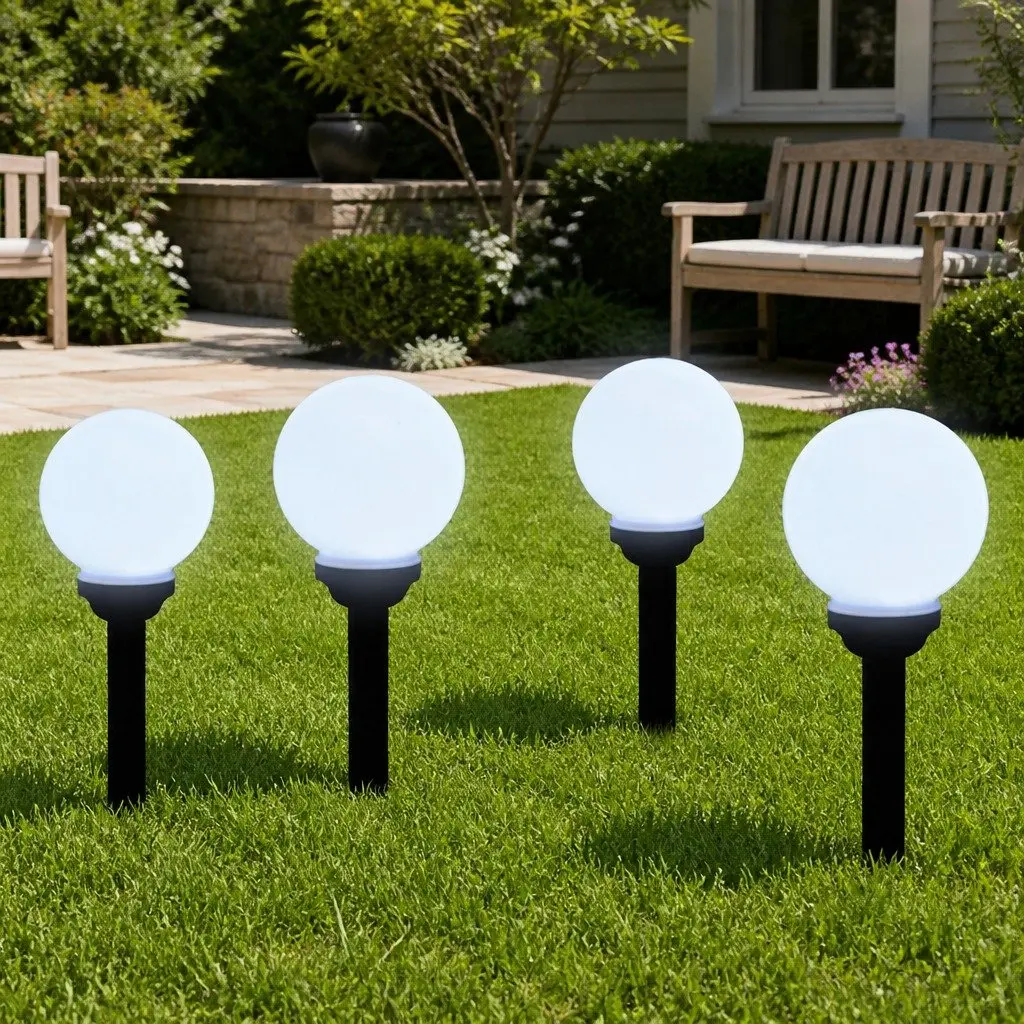 Outdoor Solar LED Lights White 15cm Height Adjustable Ground Spike 4 Piece Set