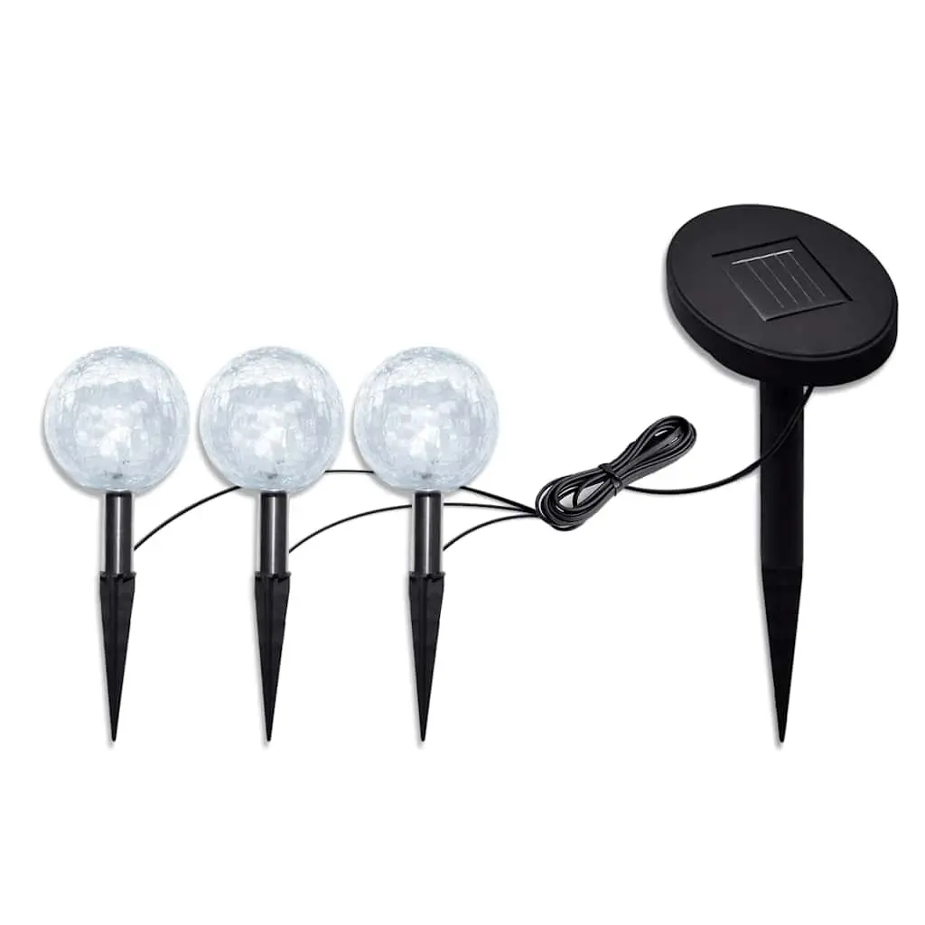 Solar LED Ball Garden Lights White 3 Piece Automatic On Off Solar Powered with Ground Spikes