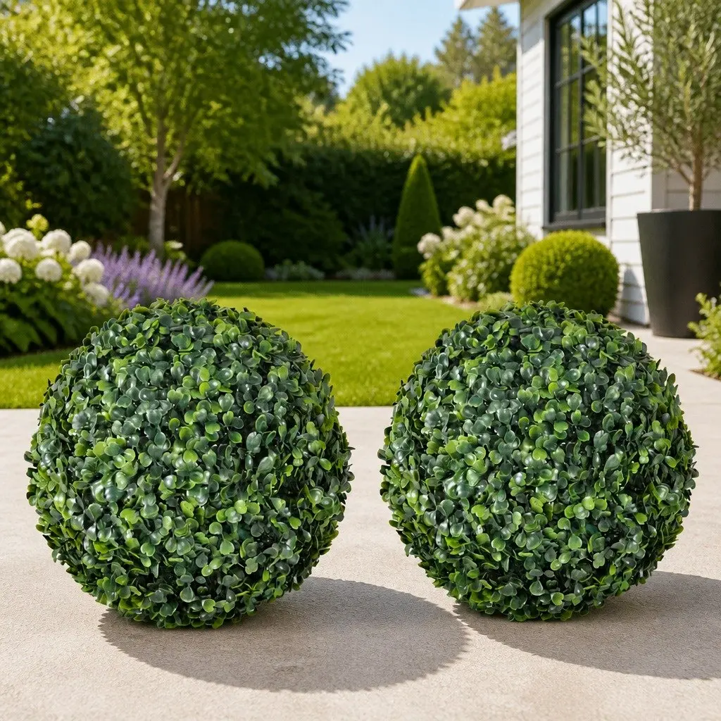 Artificial Boxwood Topiary Ball Green 35cm Lifelike Decorative Faux Plant Sphere Indoor Outdoor