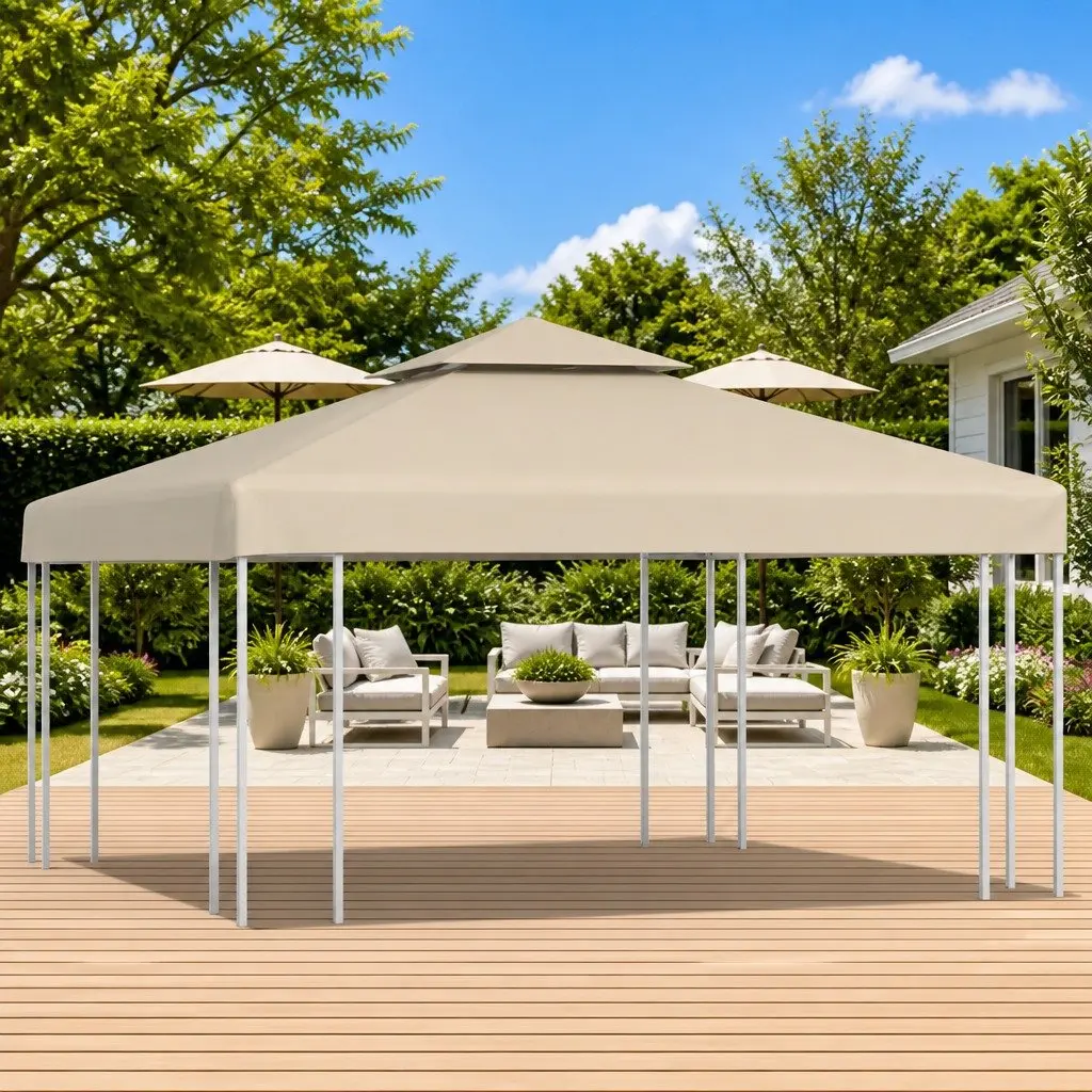 Gazebo Canopy Top Cover Replacement Beige 3x3m Waterproof PVC Coated Outdoor