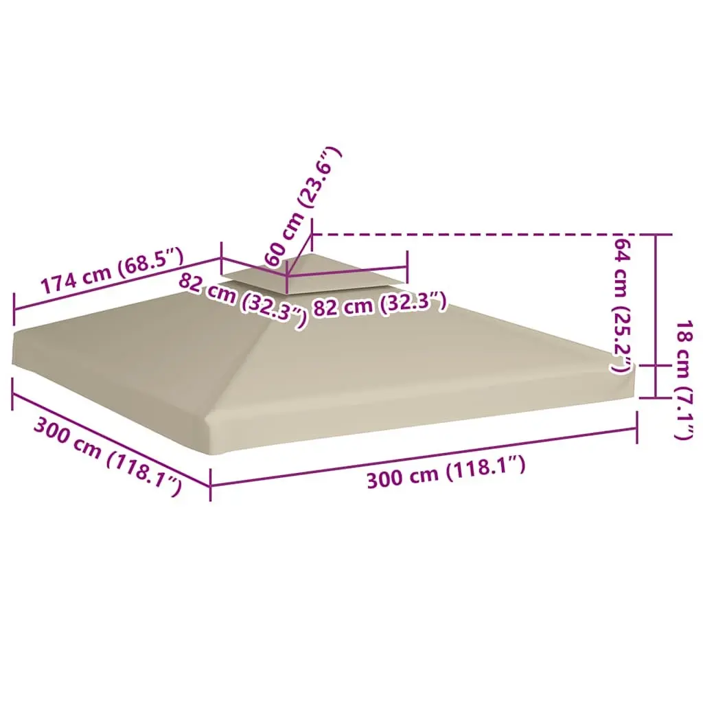 Gazebo Canopy Top Cover Replacement Beige 3x3m Waterproof PVC Coated Outdoor