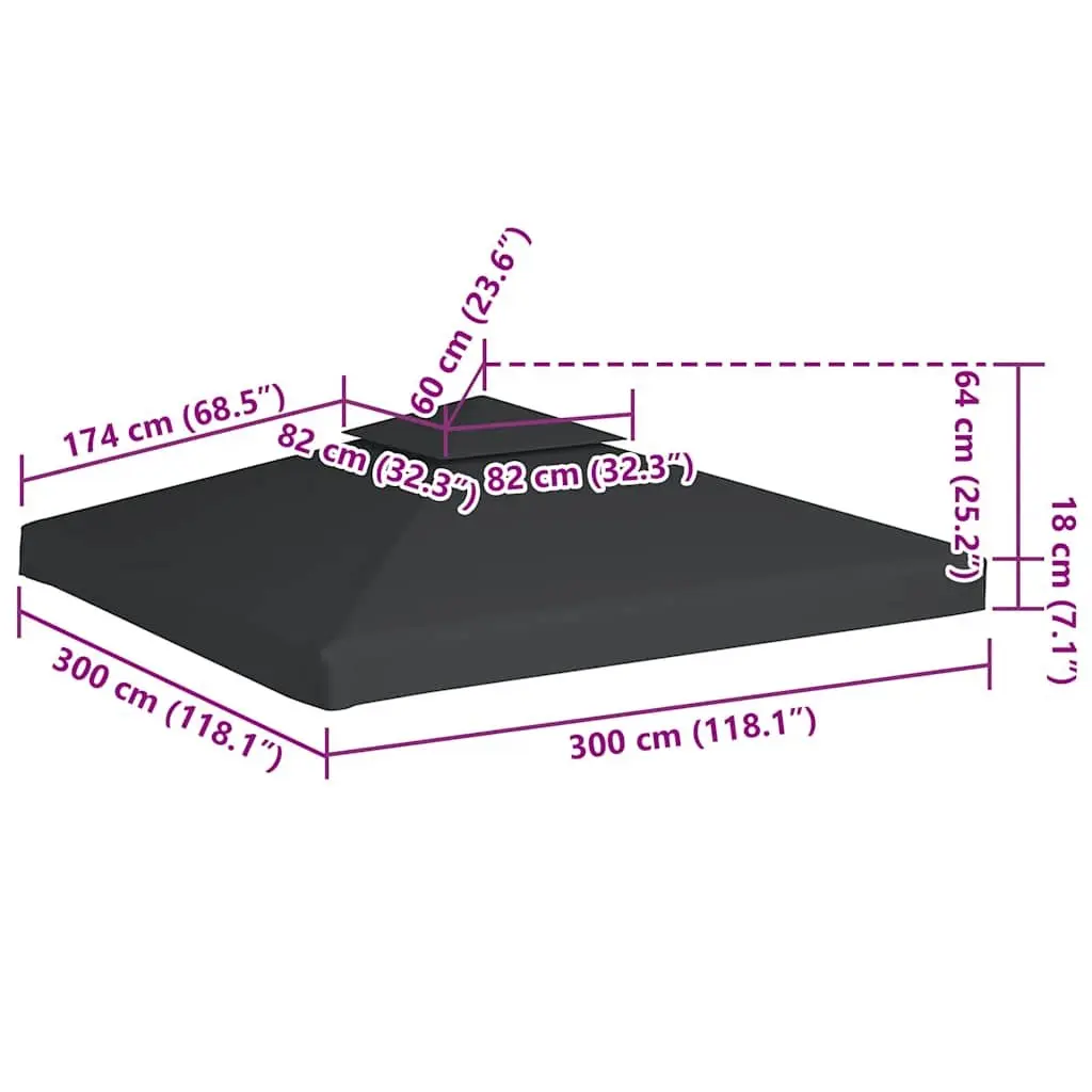 Waterproof Gazebo Cover Dark Grey 3x3m PVC Coated Replacement Top for Outdoor Use