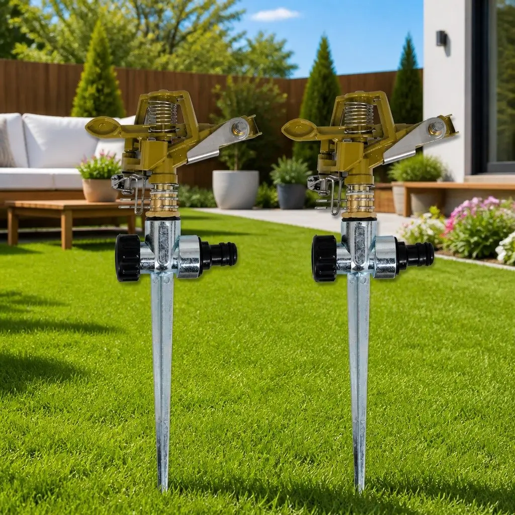 Impulse Sprinkler Set Gold 2 Pcs Garden Watering Spike Hose Connector