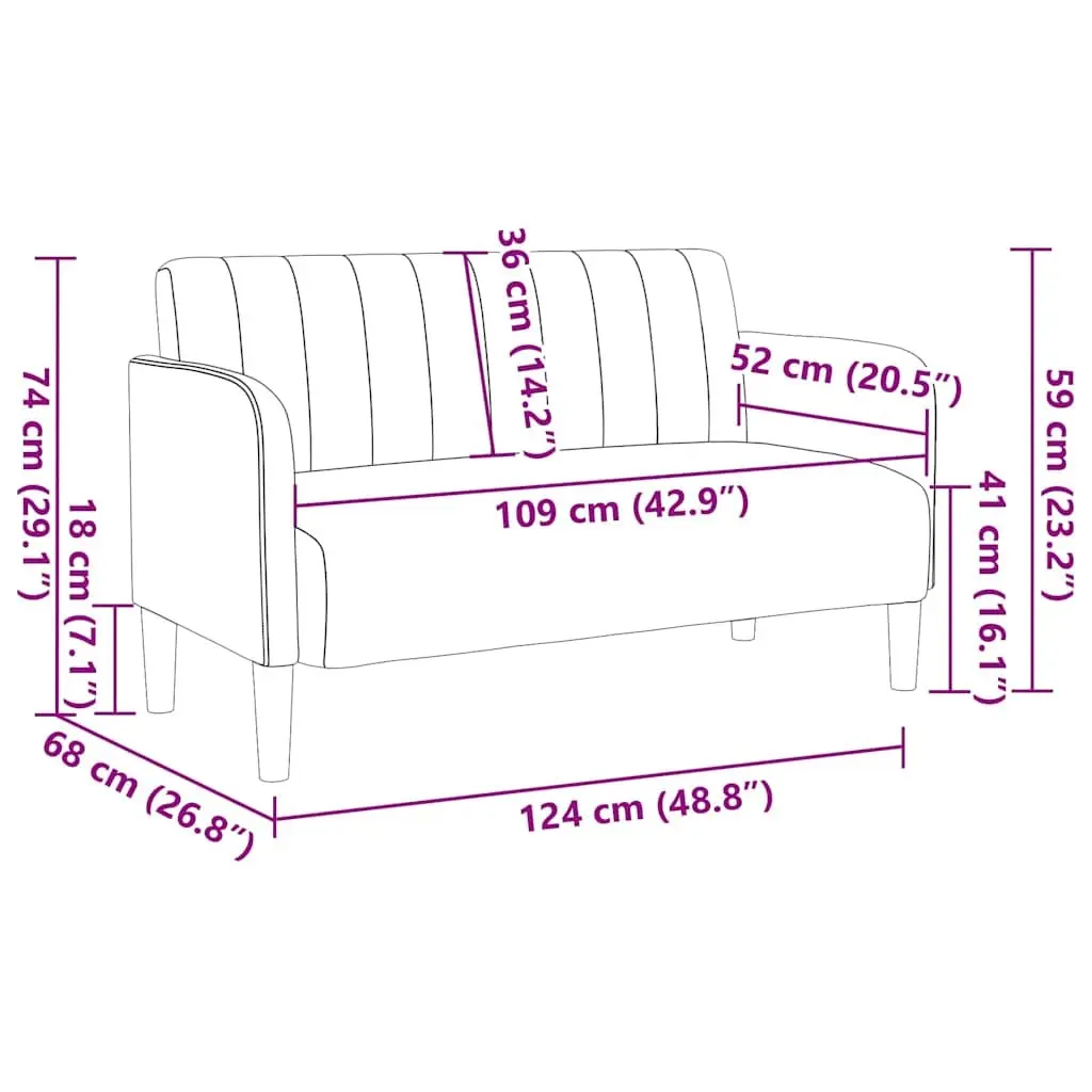 Loveseat Sofa Grey 109cm Velvet Compact Upholstered Two-Seater Furniture