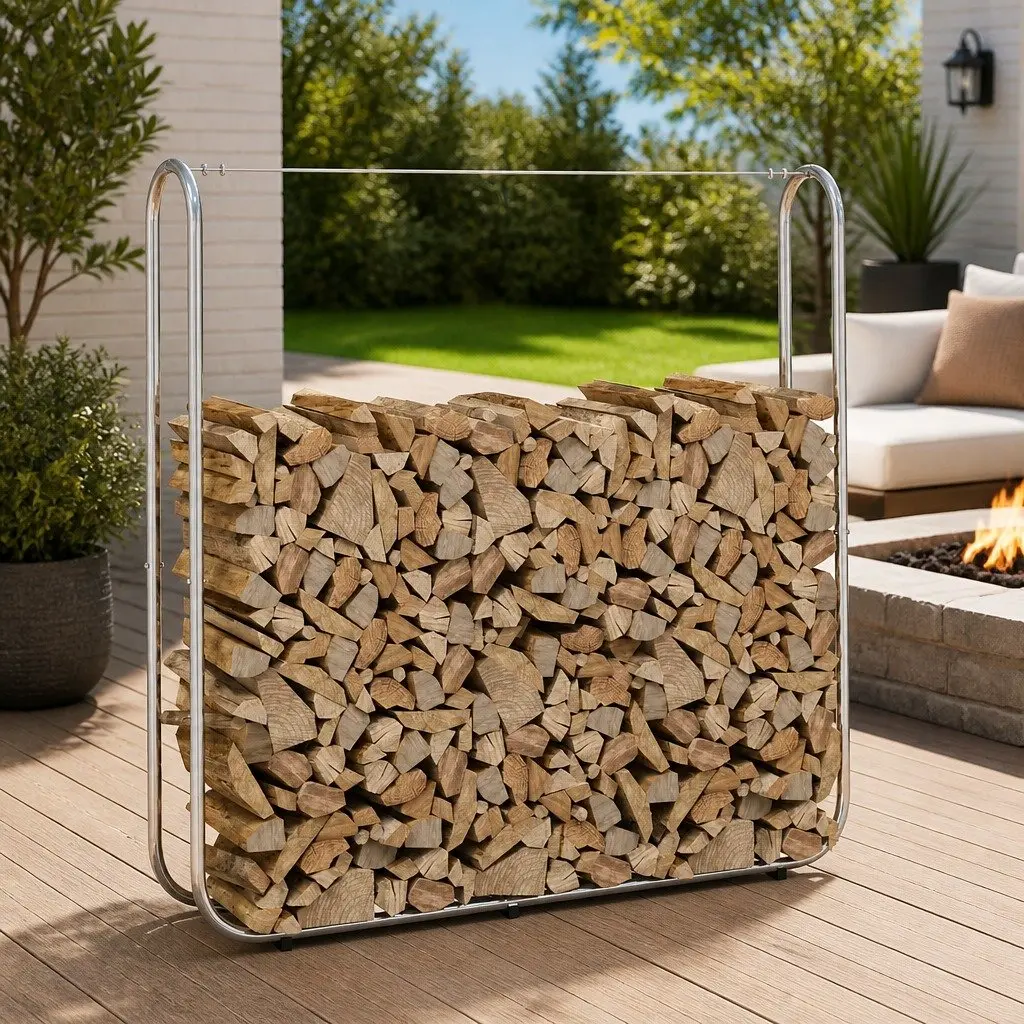 Firewood Rack Silver 150x25x150 cm Galvanised Steel Log Storage Holder Stand
