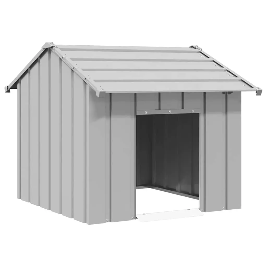Dog House Grey Galvanised Steel Outdoor Pet Shelter with Roof