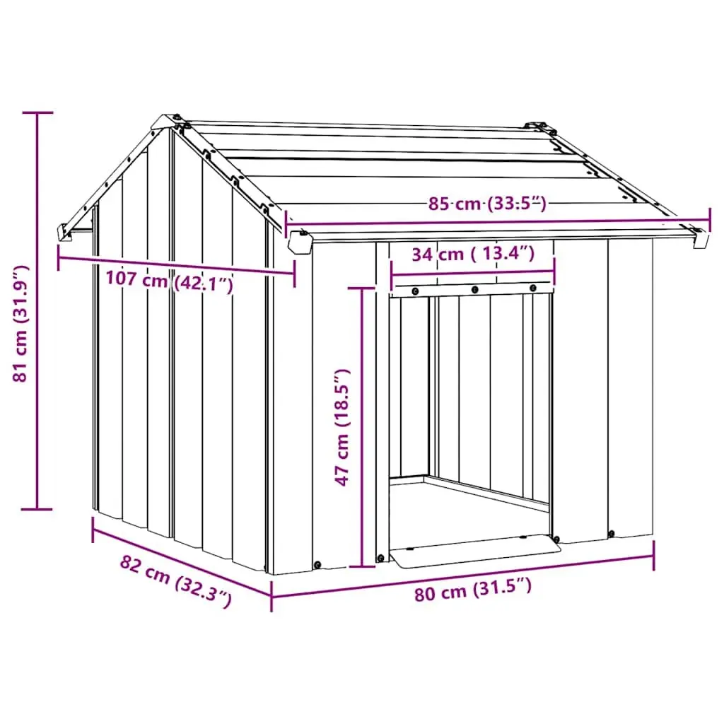 Dog House Grey Galvanised Steel Outdoor Pet Shelter with Roof