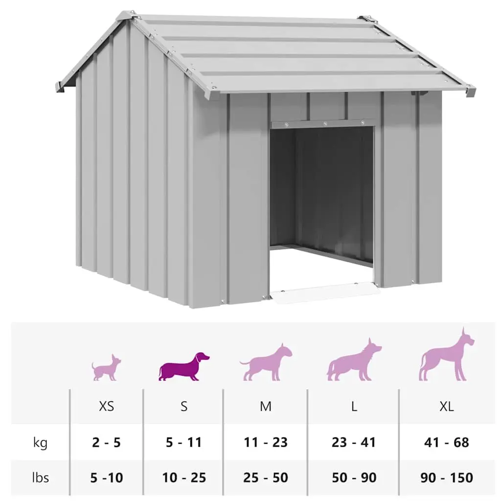 Dog House Grey Galvanised Steel Outdoor Pet Shelter with Roof