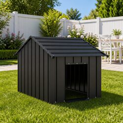Compact Galvanised Steel Dog House with Protective Roof