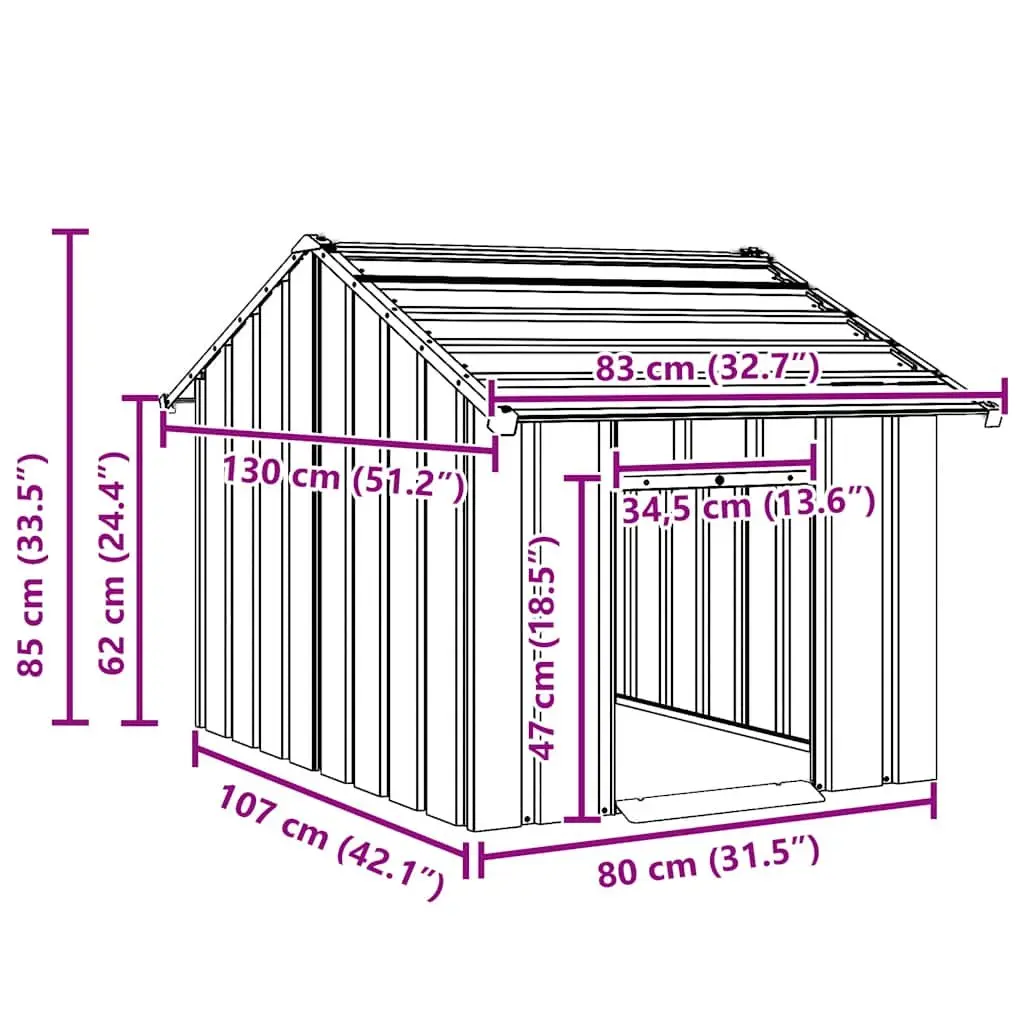 Dog Kennel Anthracite Galvanised Steel Outdoor Pet House with Roof for Weather Protection