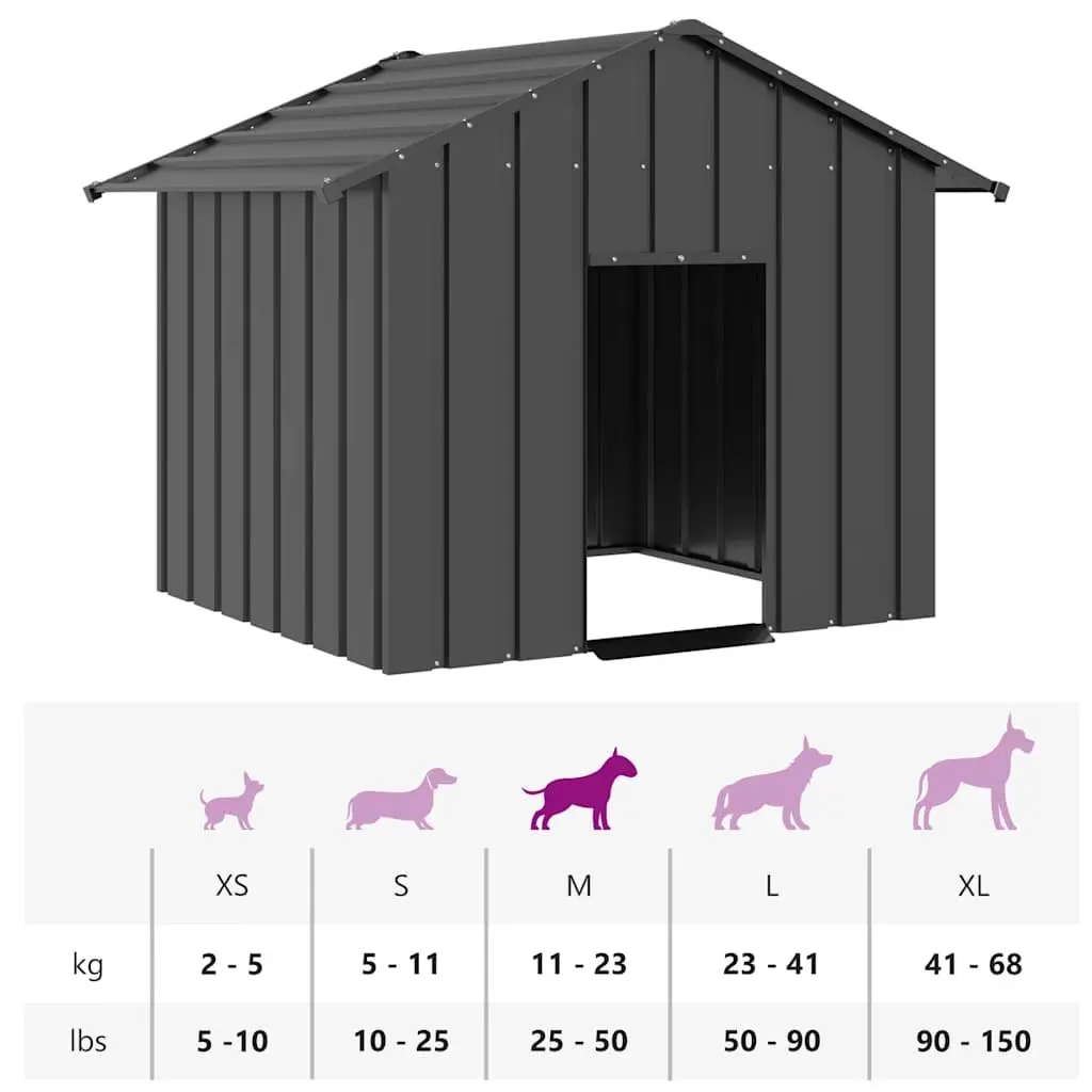 Dog House Anthracite Galvanised Steel Outdoor Pet Shelter with Roof