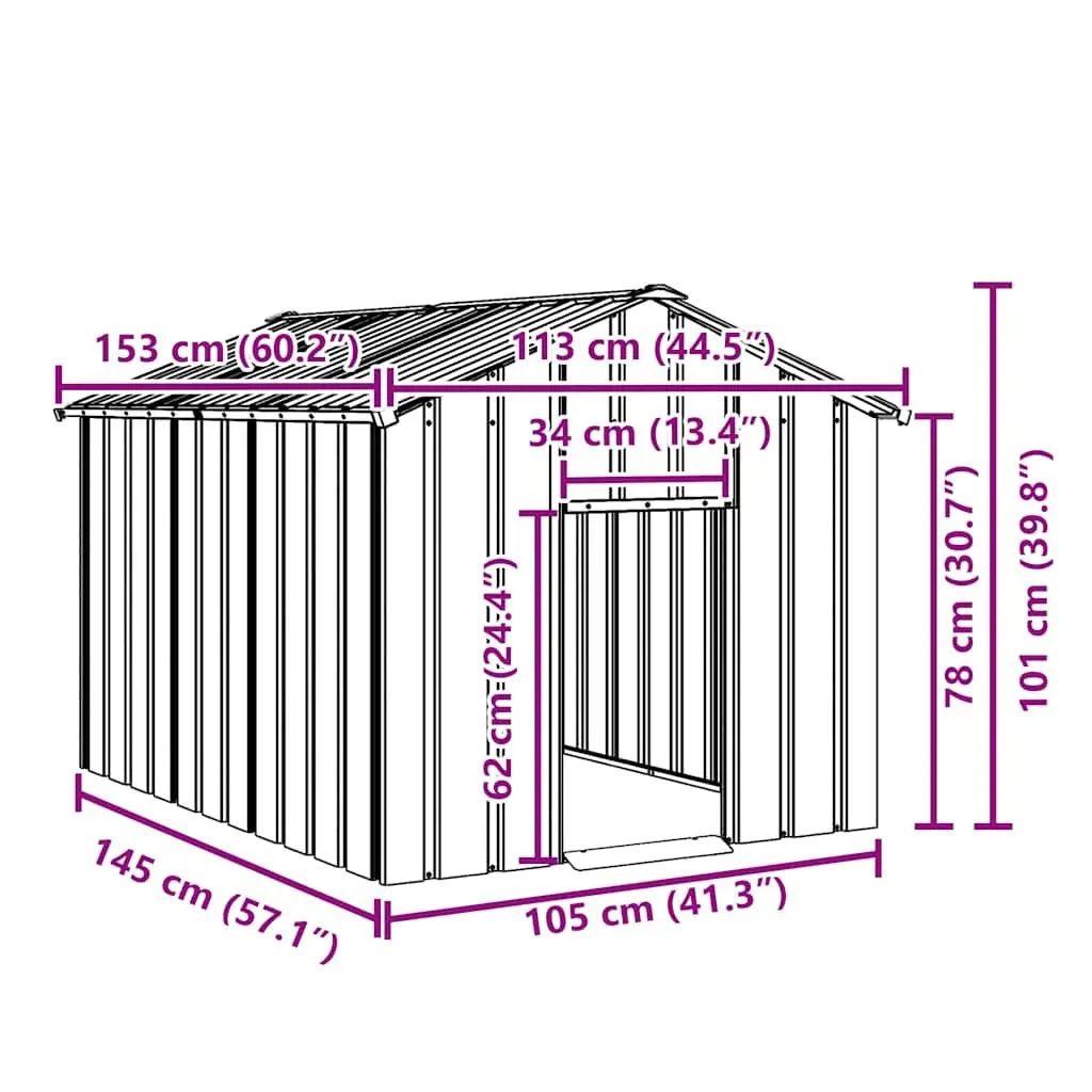 Dog House Grey Galvanised Steel Outdoor Pet Shelter with Roof