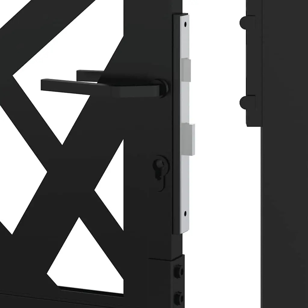 Garden Gate Black 100x150cm Steel Laser-Cut Design Lockable Entrance Patio Fence