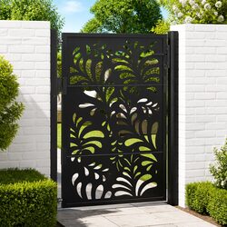Garden Gate Black 100x125 cm Steel Wave Design Laser Cut Security Entrance
