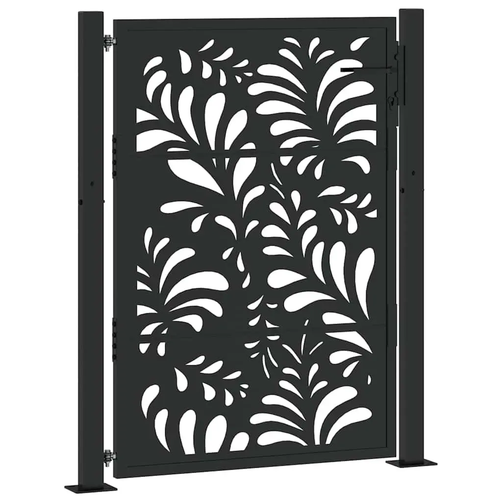 Garden Gate Black 100x125 cm Steel Wave Design Laser Cut Security Entrance