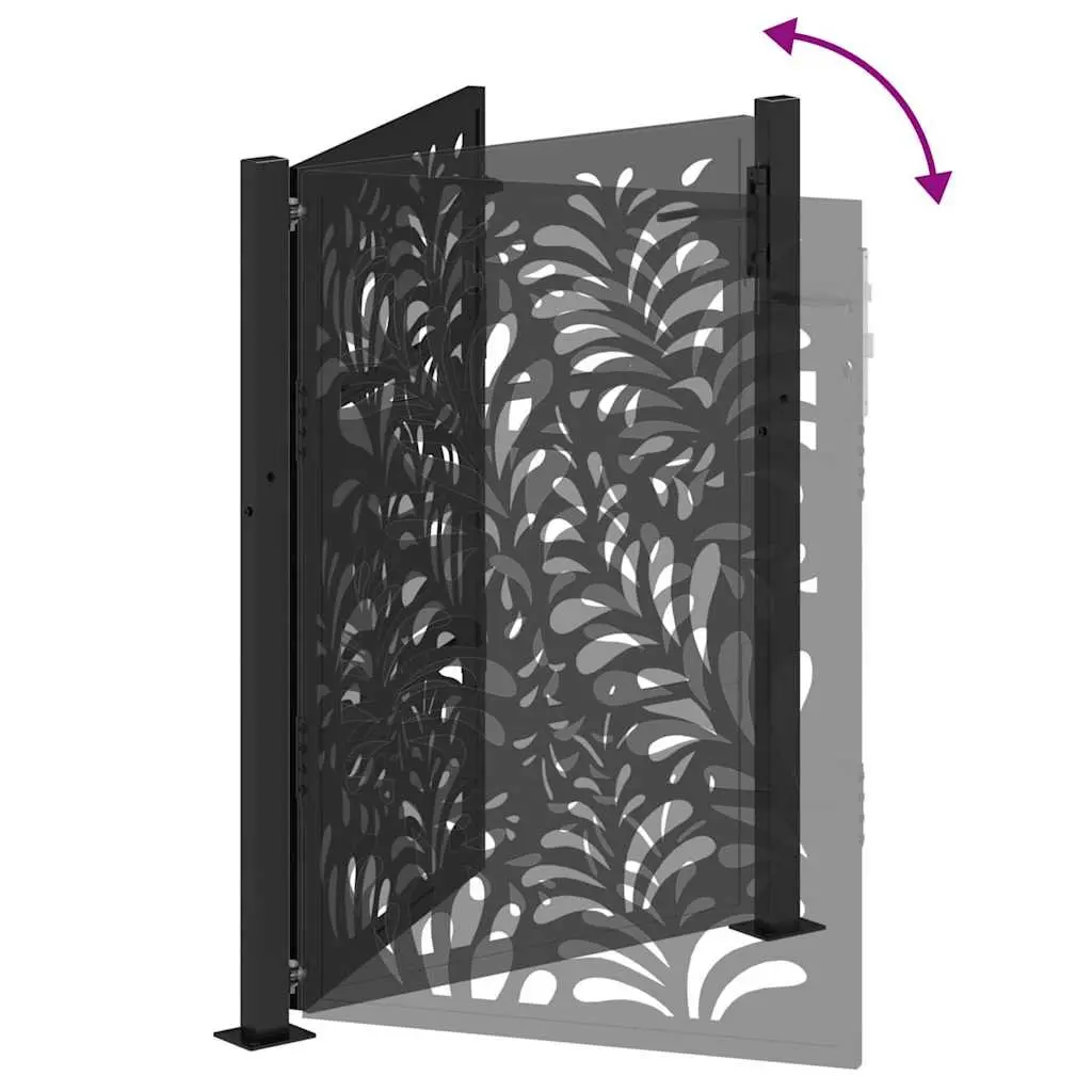 Garden Gate Black 100x125 cm Steel Wave Design Laser Cut Security Entrance