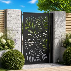 Compact and Strong Black Steel Wave Design Garden Gate