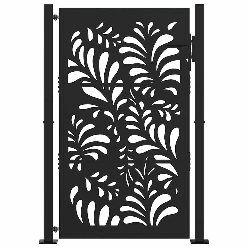 Garden Gate Black 100x150 cm Steel Wave Design Laser-Cut Outdoor Fence Entry
