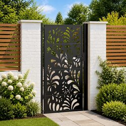 Garden Gate Black 100x175 cm Steel Wave Design Outdoor Patio Fence Entry