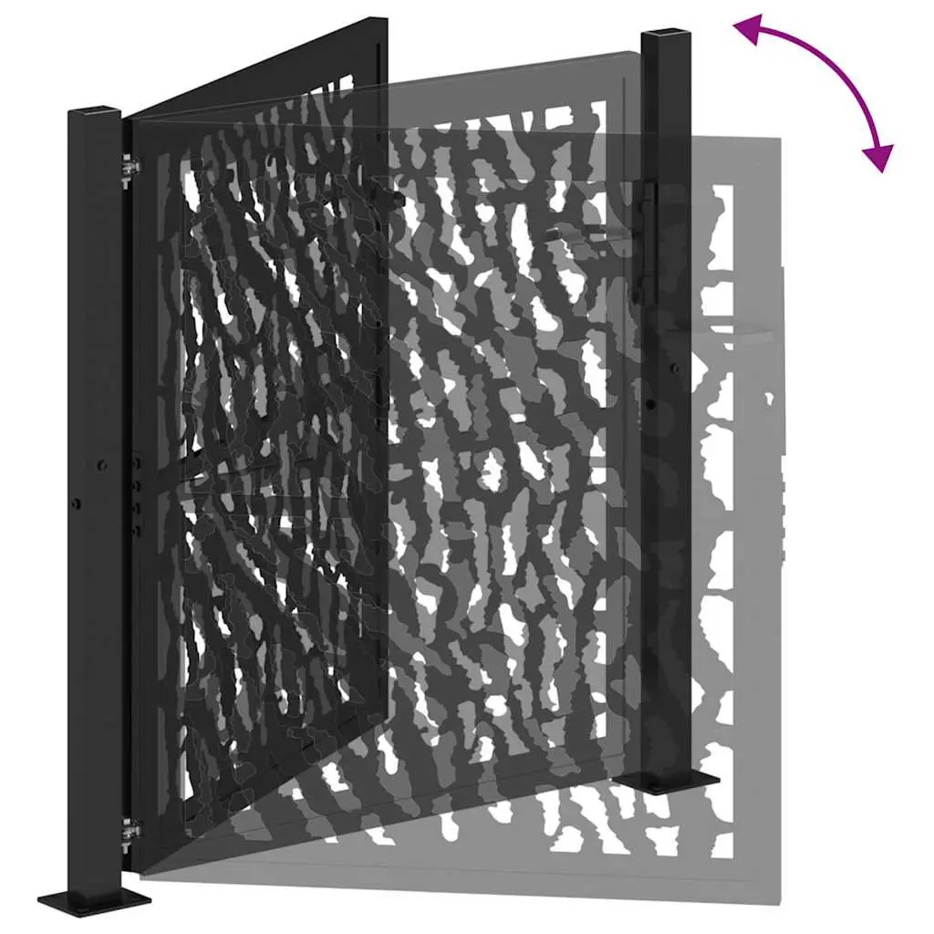 Garden Gate Black 100x100 cm Steel Laser-Cut Design Outdoor Entrance Patio Fence