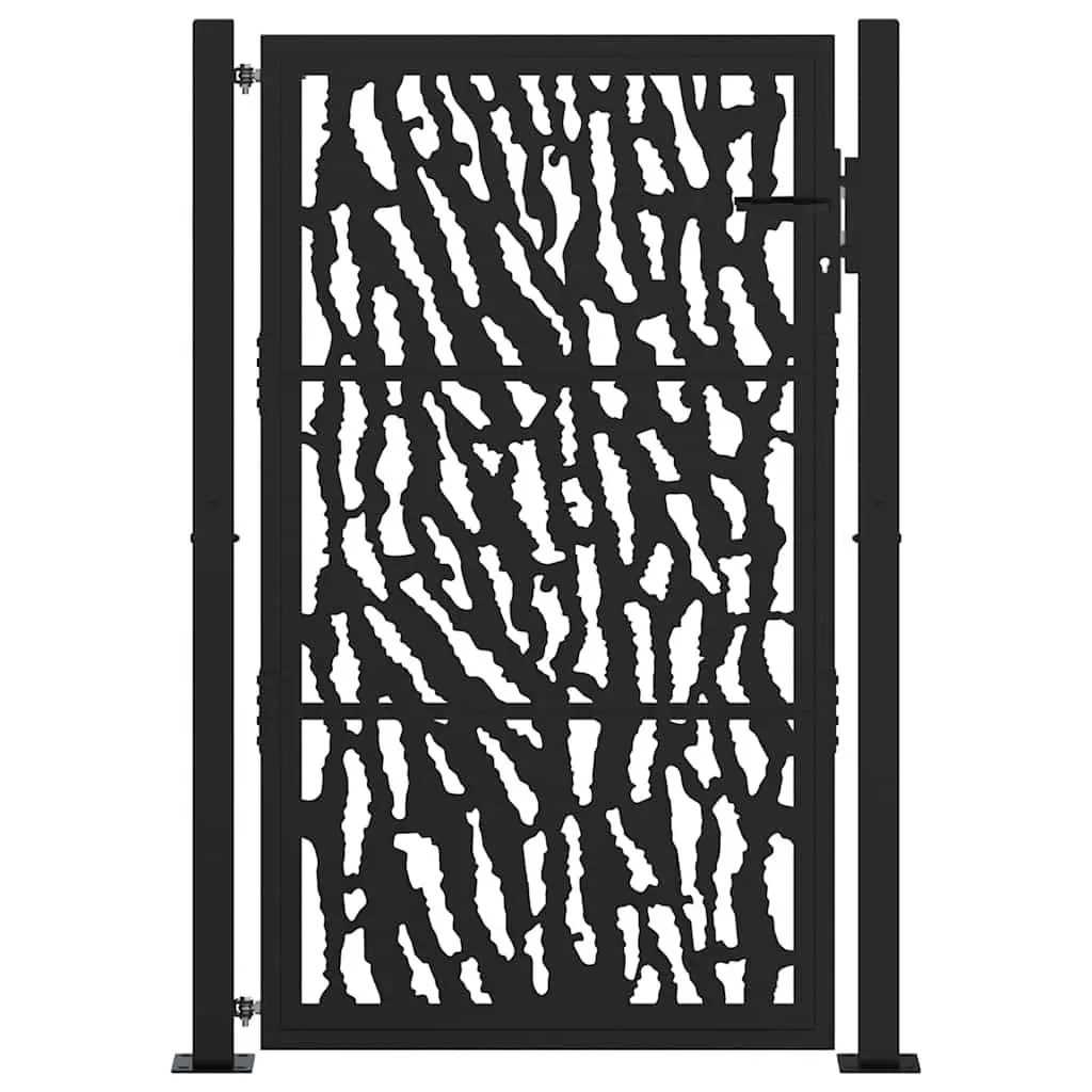 Garden Gate Black 100x150 cm Steel Laser-Cut Design Lockable Entrance Patio