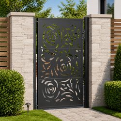 Garden Gate Steel Black Laser-Cut Design Lockable Fence Entry 100x150cm