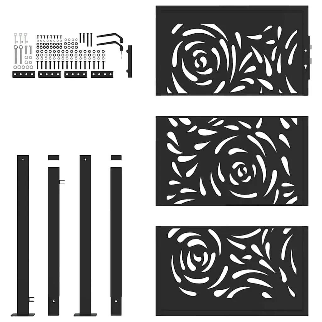 Garden Gate Steel Black Laser-Cut Design Lockable Fence Entry 100x150cm