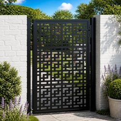 Garden Gate Steel Black 100x125cm Outdoor Fence Entry Security Door Cross