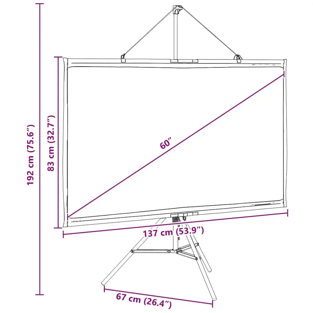 Projection Screen 60 Inch White Tripod Stand Portable Matte Surface Home Theater